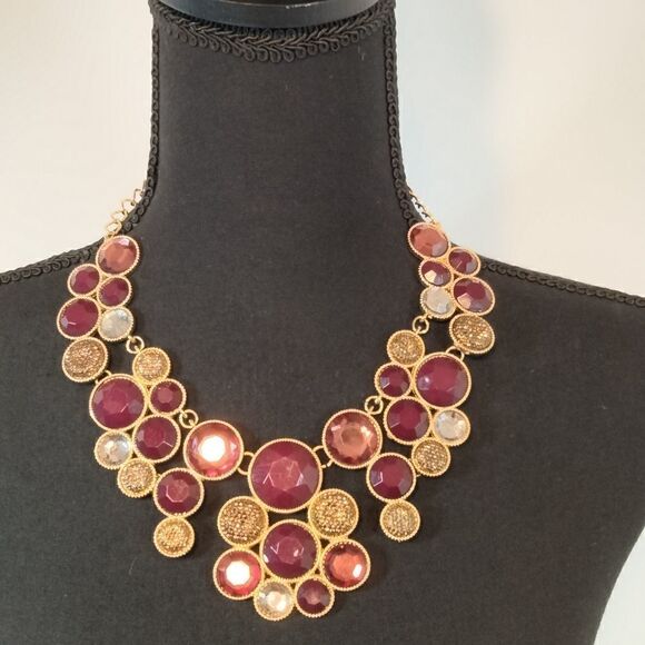 Multi Colored Red & Gold Necklace - Picture 1 of 4